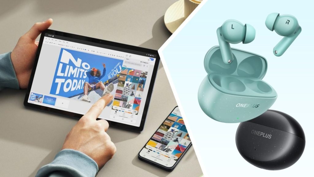 The OnePlus Pad Lite and OnePlus Nord Buds Nord 3 Pro side-by-side