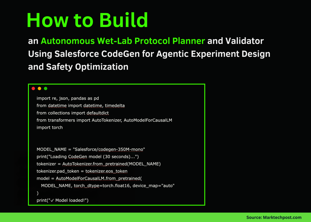 Build an Autonomous Wet-Lab Protocol Planner and Validator Using Salesforce CodeGen for Agentic Experiment Design and Safety Optimization Build an Autonomous Wet-Lab Protocol Planner and Validator Using Salesforce CodeGen for Agentic Experiment Design and Safety Optimization