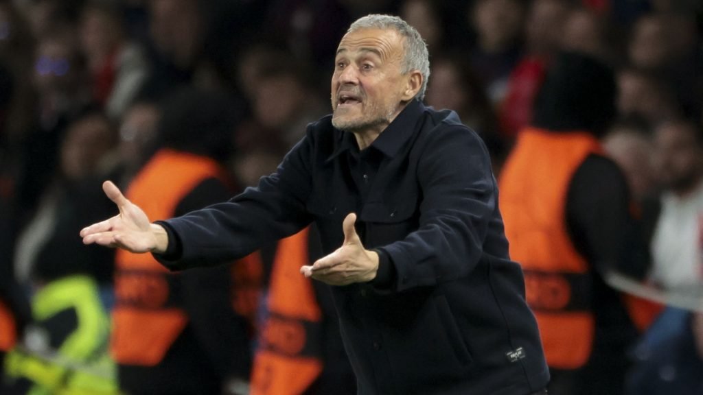 PSG coach Luis Enrique during the UEFA Champions League 2025/26 League Phase MD4 football match between Paris Saint-Germain (PSG) and FC Bayern Munich at Parc des Princes stadium on November 4, 2025 in Paris, France.