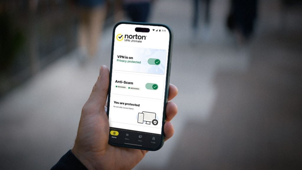 This exclusive Norton VPN price means you don’t have to wait until Black Friday for a great VPN deal Norton VPN Ultimate showing on a smartphone screen