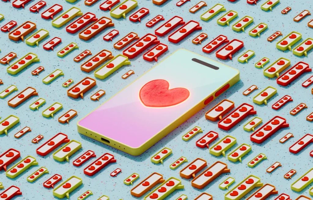 Mobile phone with heart symbol and icons