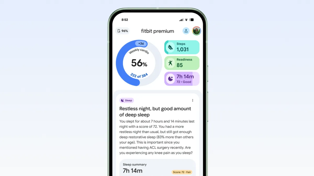 The Fitbit Premium home screen with sleep insights from the personal health coach.