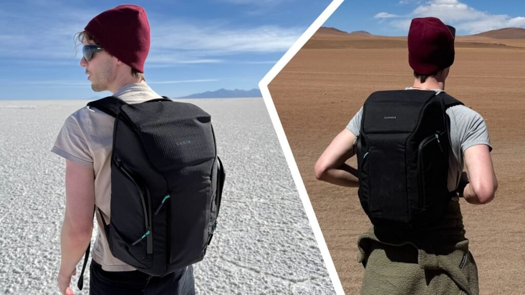 I took this Discover My-enabled backpack to 7 totally different international locations, and I’ll by no means return to tech-free journey gear The Scapade AirPack on a man in the desert