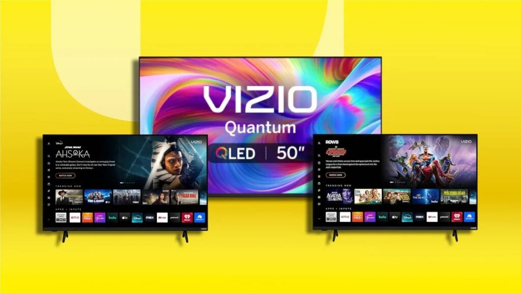 New Vizio TVs Will Require Walmart Accounts, Report Says Three TVs on a bright yellow background