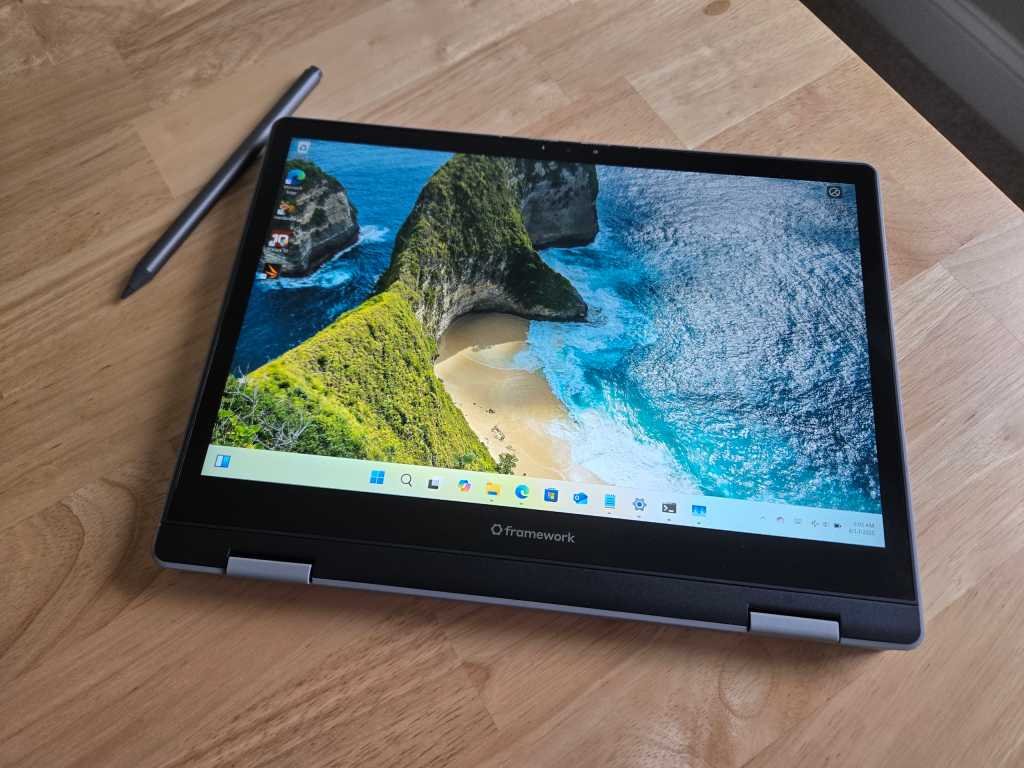 No one cares about laptop computer touchscreens anymore Framework Laptop 12 lying flat