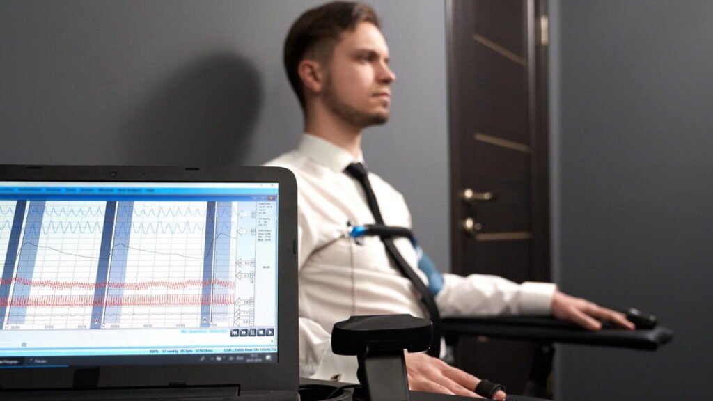 Polygraphs have main flaws. Are there higher choices? A man taking a polygraph test.