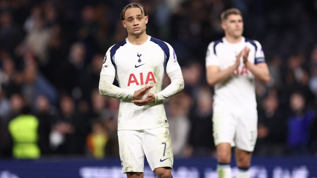 Tottenham vs Nottm Forest Reside Streams: watch Premier League 2025/26 LONDON, ENGLAND - MARCH 18: Xavi Simons of Tottenham Hotspur holds a applauds the fans after they get knocked out of the Champions League during the UEFA Champions League 2025/26 Round of 16 Second Leg match between Tottenham Hotspur FC and Atletico de Madrid at Tottenham Hotspur Stadium on March 18, 2026 in London, United Kingdom. (Photo by Jacques Feeney/Offside/Offside via Getty Images)