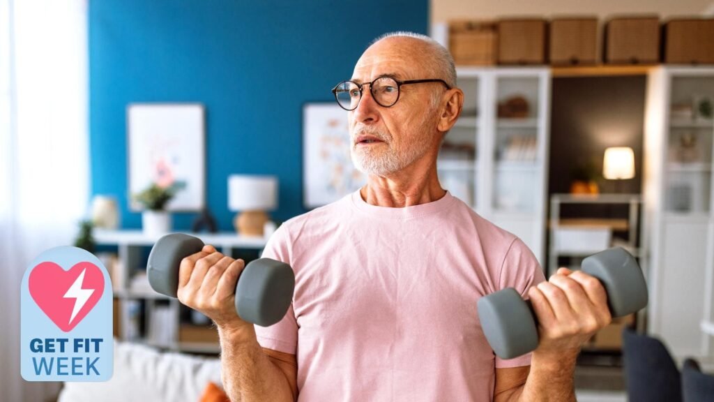 Need to enhance your healthspan? These are the 5 finest purposeful power workouts for reinforcing longevity at house a senior man holding two dumbbells