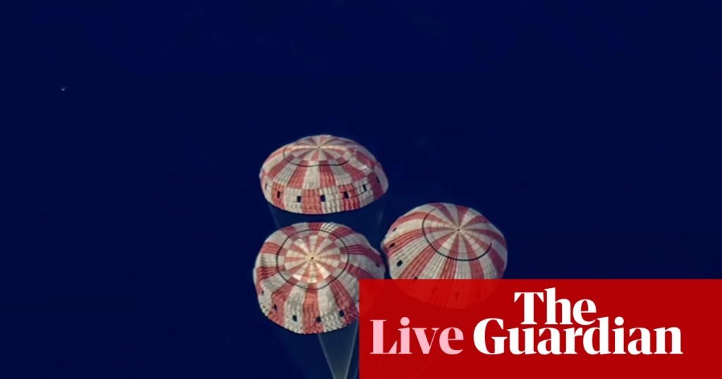 Artemis II crew splashes down safely off California coast, capping historic Nasa moon mission – live updates | Nasa