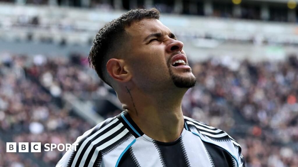 Newcastle United midfielder Bruno Guimaraes reacts during the Premier League game against Bournemouth