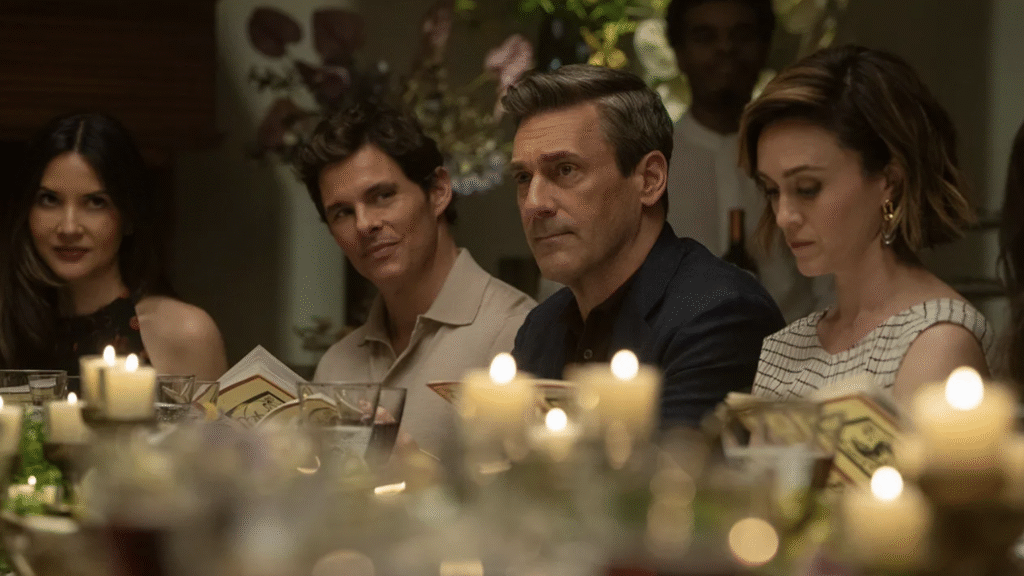 Sam Levitt (played by Olivia Munn), Owen Ashe (James Marsden), Andrew "Coop" Cooper (Jon Hamm) and Grace Porter ( Heather Lind) are the... ahem... some of the "Friends and Neighbors" in season 2 of the hit show