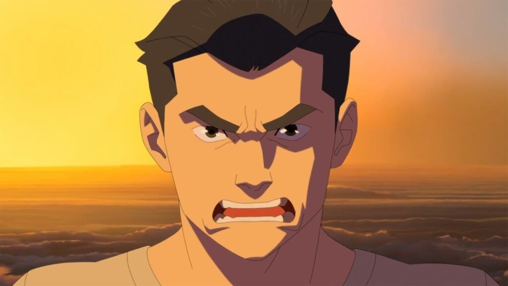 A close up of a furious Mark at sunset in Invincible season 4 episode 8