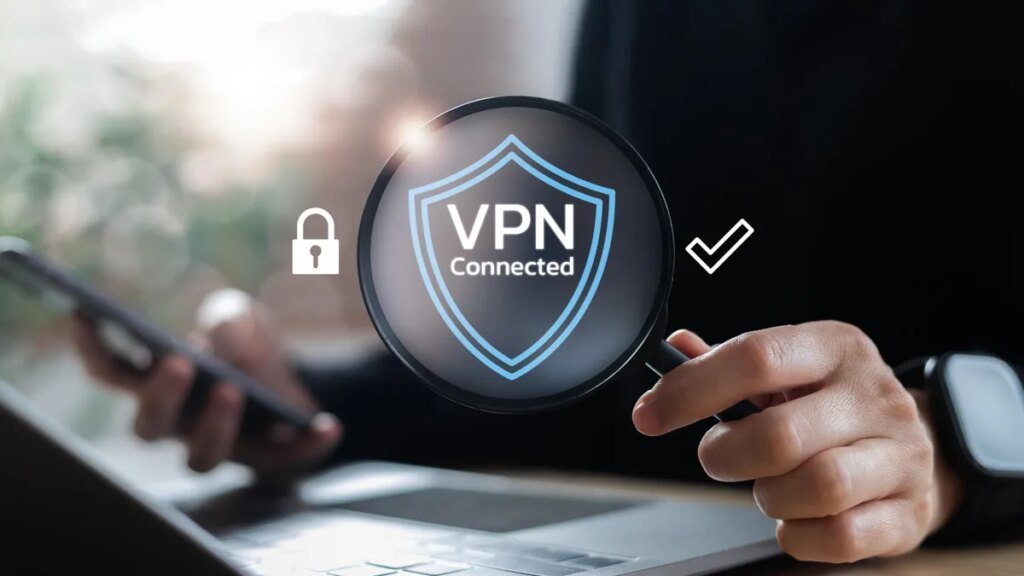 VPN image hovers above a person at a computer