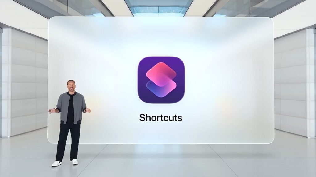 Apple presenting the Shortcuts app at its Worldwide Developers Conference (WWDC) in June 2025.