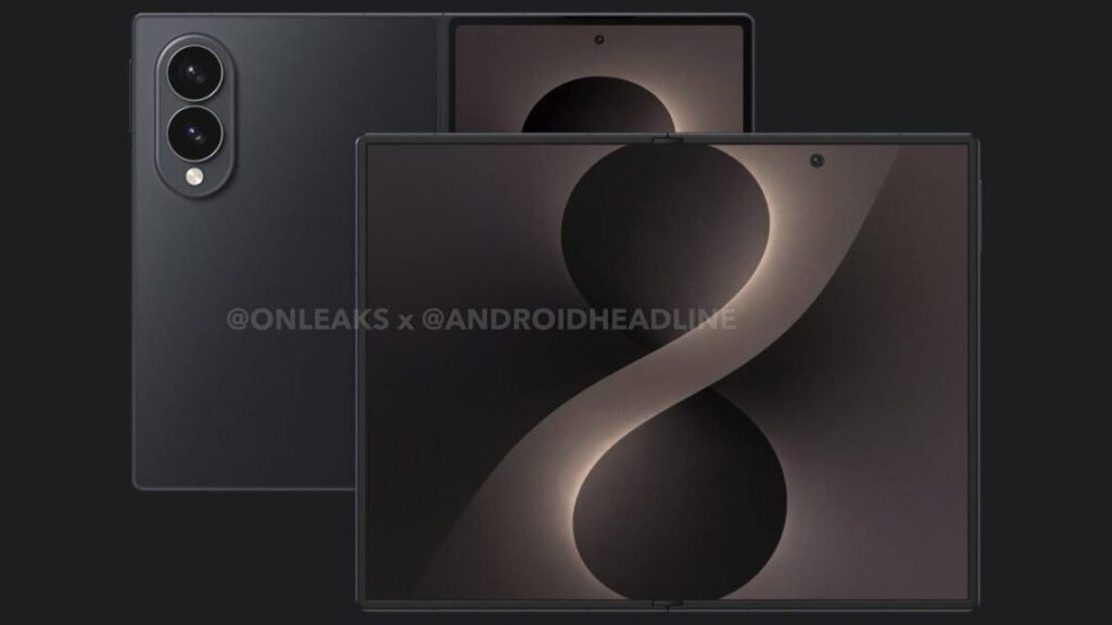 ‘Huge’ Fold rumors paint an Unpacked launch in late July with Samsung’s subsequent wave A leaked render of the supposed Samsung Galaxy Z Fold 8 Wide in a black colorway, showing its wider cover and inner displays and a dual camera array.