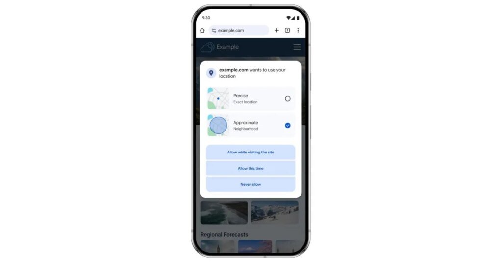 Chrome for Android will let you just share approximate location