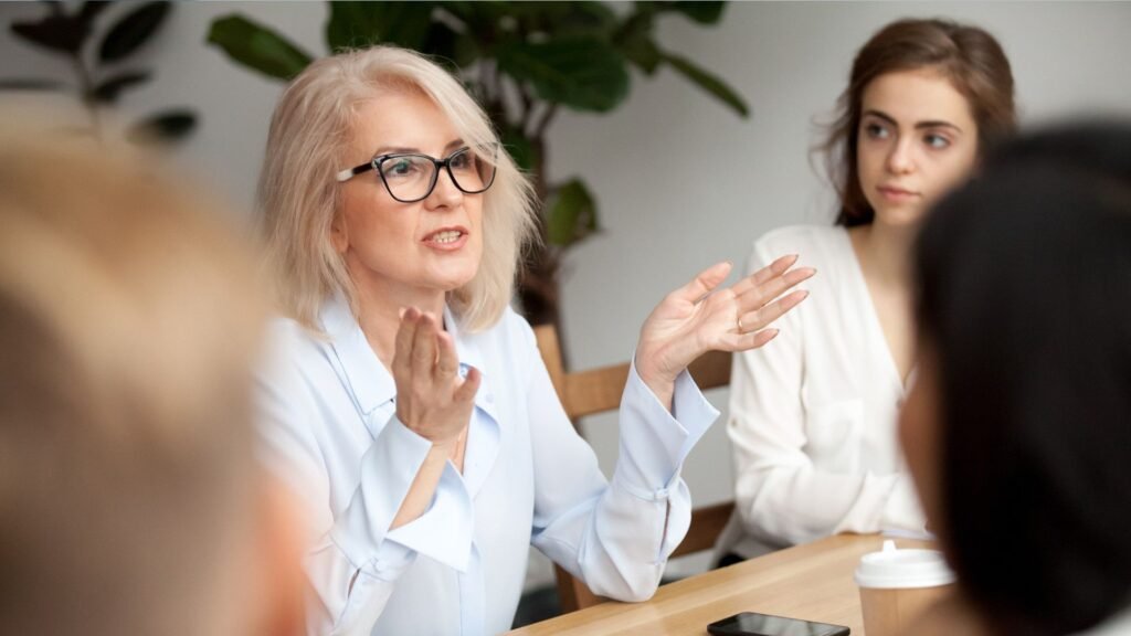 A woman leading a business meeting