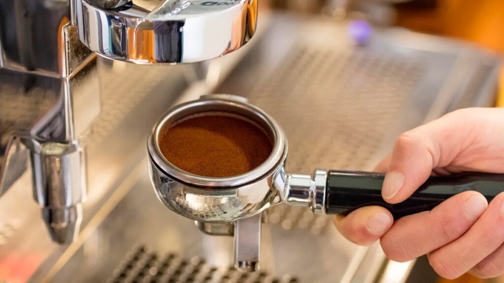 packed espresso portafilter ready for brewing