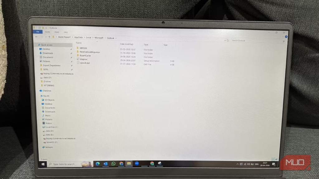 Outlook was using 15 GB on my laptop and I didn't realize until I looked in the right place