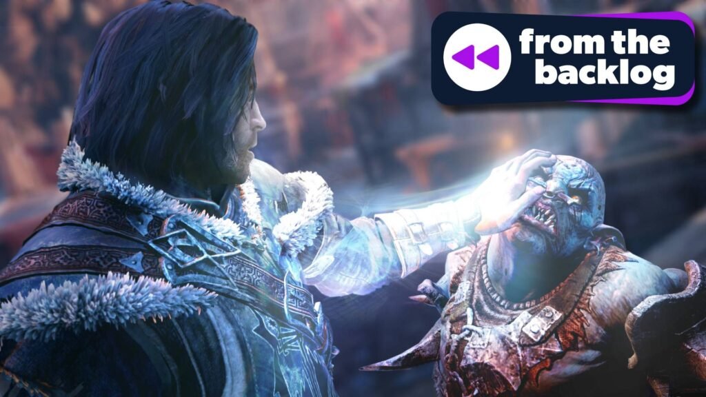 A screenshot from Middle-earth: Shadow of Mordor showing Talion marking an Uruk with TechRadar Gaming's 'From the Backlog' badge in the top right hand corner