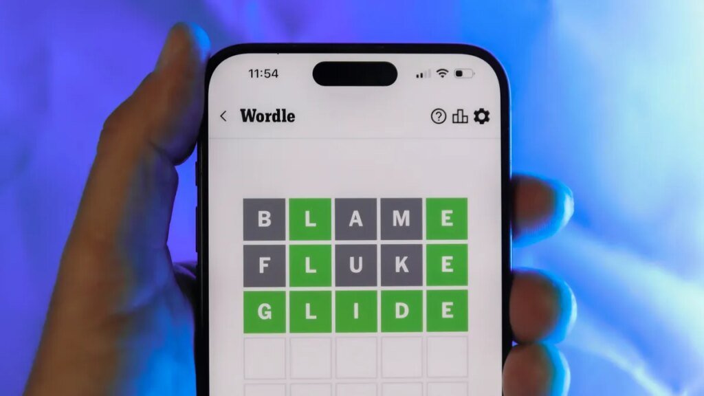a completed Wordle puzzle on a phone